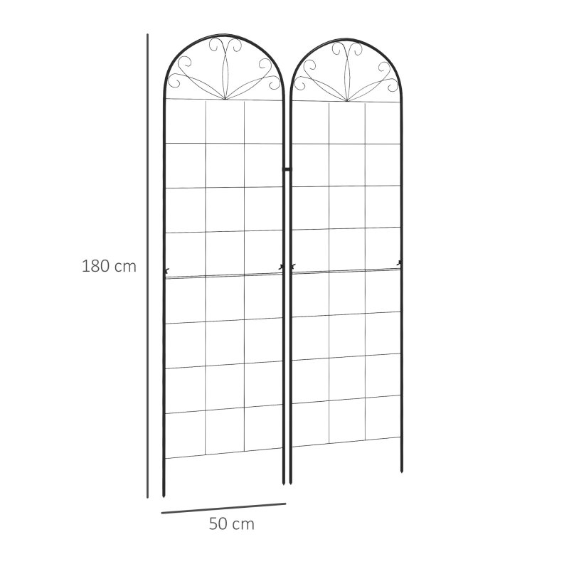 Outsunny Set of 2 Garden Trellis, Metal Trellis for Climbing Plants Support Frames, 50 x 180cm, Grid Design