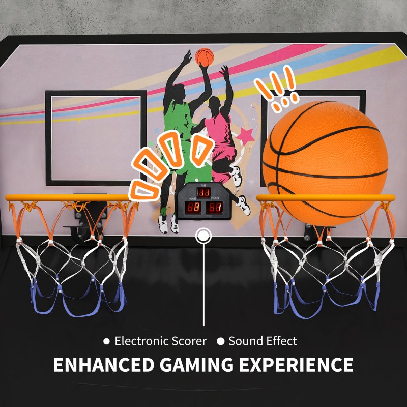 SPORTNOW Double-Shot Basketball Arcade Game, Foldable Indoor Basketball Game with 8 Modes, Electronic Scoreboard, Sound Effects, 4 Basketballs