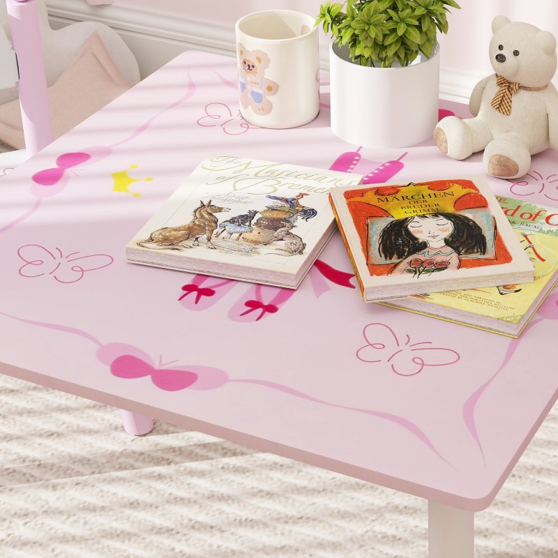 AIYAPLAY Toddler Table and Chair Set, Princess Design Kids Table and 2 Chairs Set, for Activities, Art, Drawing, for Playroom, Nursery, Pink