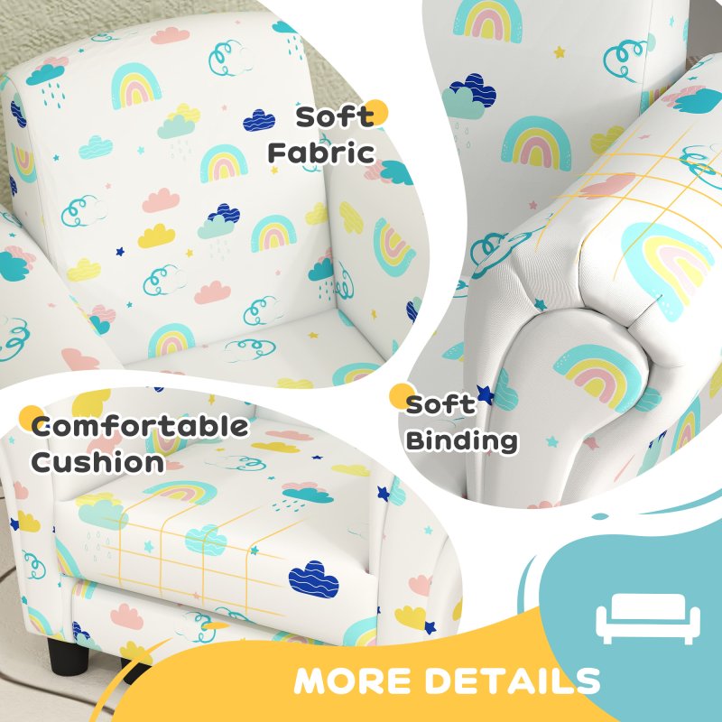 AIYAPLAY Kids Armchair with Stool, 2 Piece Kids Sofa Set with Cloud Design, Wooden Frame, Upholstered Kids Chair for Bedroom, Playroom, Kid Room, for 1.5-3 Years Old, White