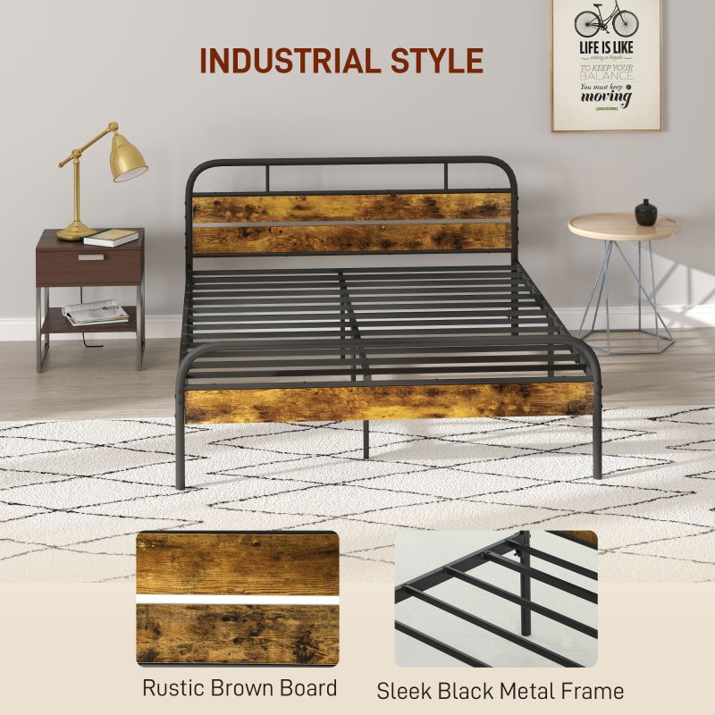 HOMCOM 5ft King Size Bed Frame with Headboard, Platform Bed Frame with Underbed Storage, Slat Support, No Box Spring Needed, Easy Assembly, Rustic Brown