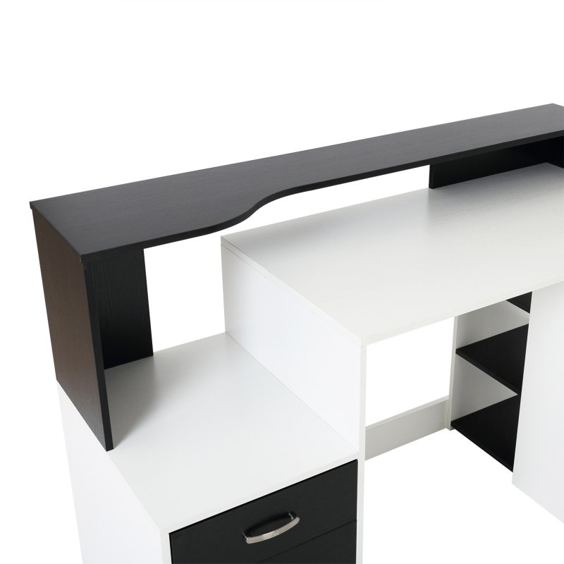 HOMCOM Computer Desk with Drawers and Storage Shelves, Office Desk Writing Table with Printer Stand, Large Workstation for Study Play Work Home Office, 137 x 55 x 92cm, Black and White