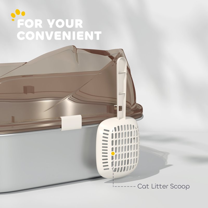 PawHut Stainless Steel Litter Box with Lid, Metal Cat Litter Tray for Big Cats with High Wall Sided Enclosure, Pedal, Scoop, Non-Sticky, Anti-Leakage, Easy Cleaning