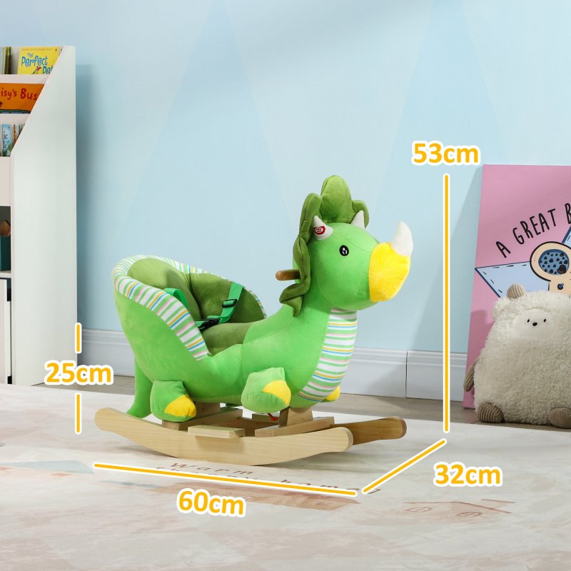 AIYAPLAY Rocking Animal, Dinosaur Themed Rocking Ride on with Animal Sounds, Safety Belt, Wooden Base, Pedal, for Toddlers 18-36 Months, Green