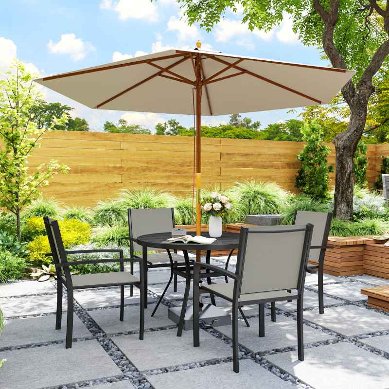 Outsunny 5 Piece Garden Furniture Set, Garden Dining Set with Round Table and 4 Stackable Chairs, Steel Frame, for Outdoor, Patio, Terraces, Dark Grey