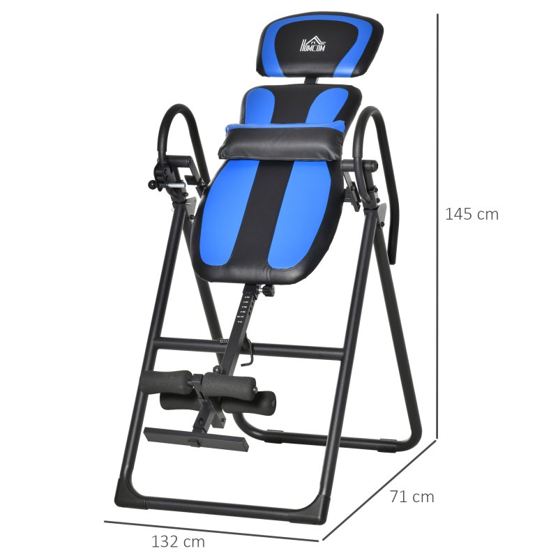 HOMCOM Foldable Gravity Inversion Table, Back Therapy Fitness Bench w/ Soft Ankle Cushions, for Home, Office, Gym - Black