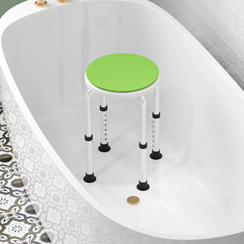 HOMCOM 360 Swivel Seat Bath Shower Stool, Adjustable Height Shower Chair with Aluminium Frame Non-Slip Feet Chair Safe Support Home Assistance