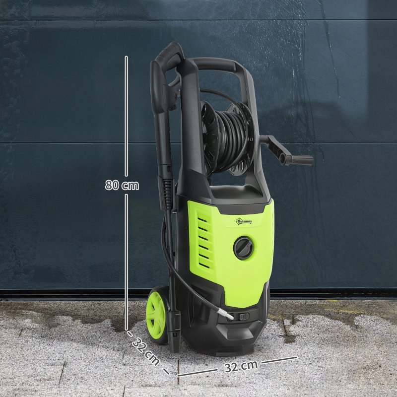 Outsunny 2200W High Pressure Washer, 170 Bar Pressure, 420 L/h Flow, Portable Electric Power Washer Jet Wash Cleaner with Adjustable Nozzle 6M Hose and Hose Reel for Home Patio Car Driveway