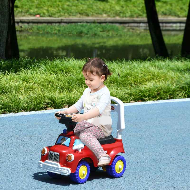 AIYAPLAY Ride On Car, Foot to Floor Baby Car with Under Seat Storage, Steering Wheel, Music, Light, Fire Truck Kids Car for Boys and Girls 1.5-3 Years Old, Red