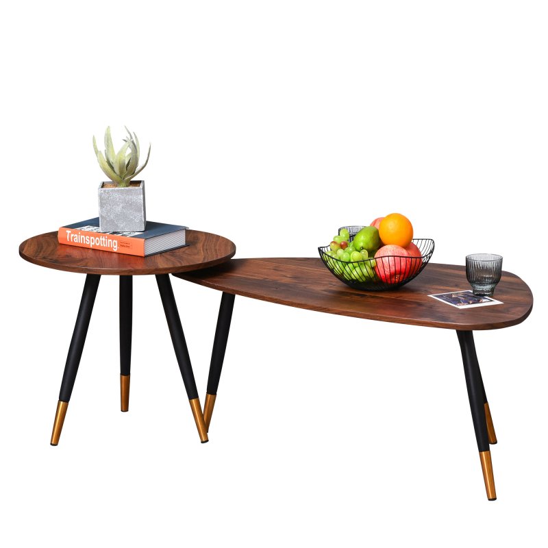 HOMCOM Coffee Table Set of 2, Nesting Coffee End Tables with Modern Decor, Side Table Triangle Occasional Stand Tea Table for Living Room Home and Office