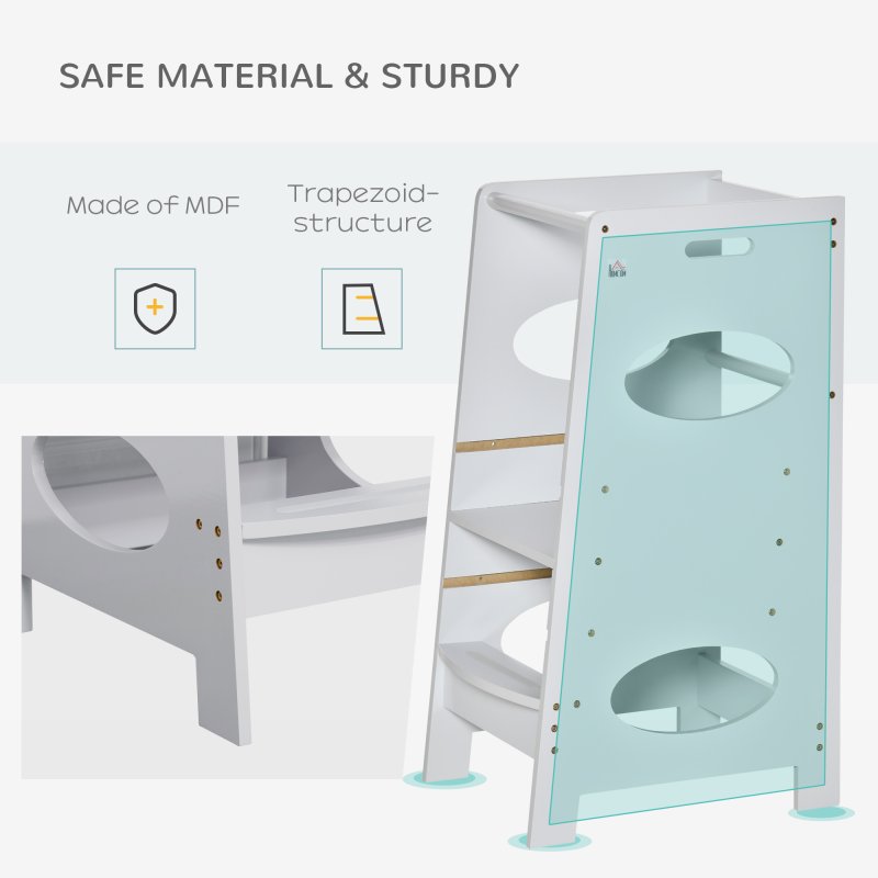 HOMCOM Toddler Step Stool Kids Adjustable Standing Tower with Safety Rail for Kitchen Counter Grey