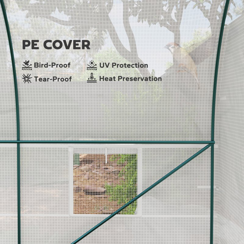 Outsunny Reinforced Walk In Polytunnel Greenhouse with Roll Up Door, Galvanised Steel Frame and Zipped Door Windows (2 x 2.5m), White