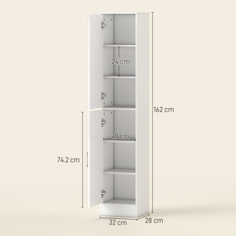 kleankin Tall Mirrored Bathroom Cabinet, Bathroom Storage Cupboard, Floor Standing Tallboy Unit with Adjustable Shelf, High Gloss White