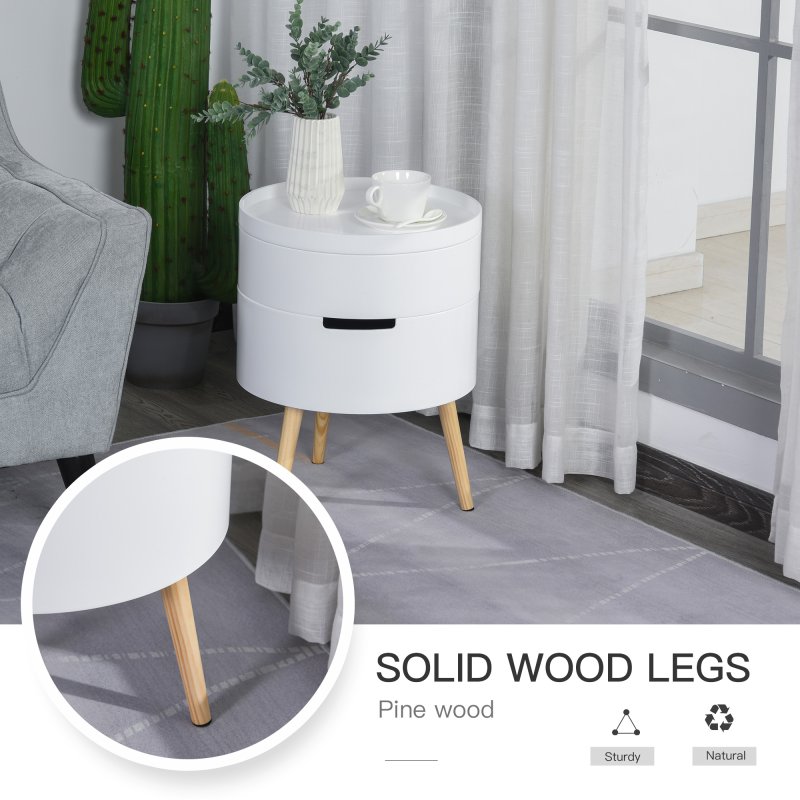 HOMCOM 3-Tier Coffee Table, Round End Table with 2 Hidden Compartments and Detachable Tray, Side Table with Storage for Living Room
