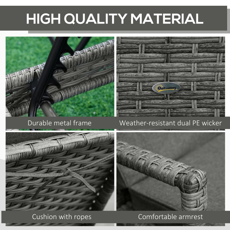Outsunny Patio Rattan Sun Lounger, Dual Wicker Weave Outdoor Single Reclining Chair Furniture, 5-Level Adjustable Backrest w/ Removeable & Washable Cushion, Mixed Grey