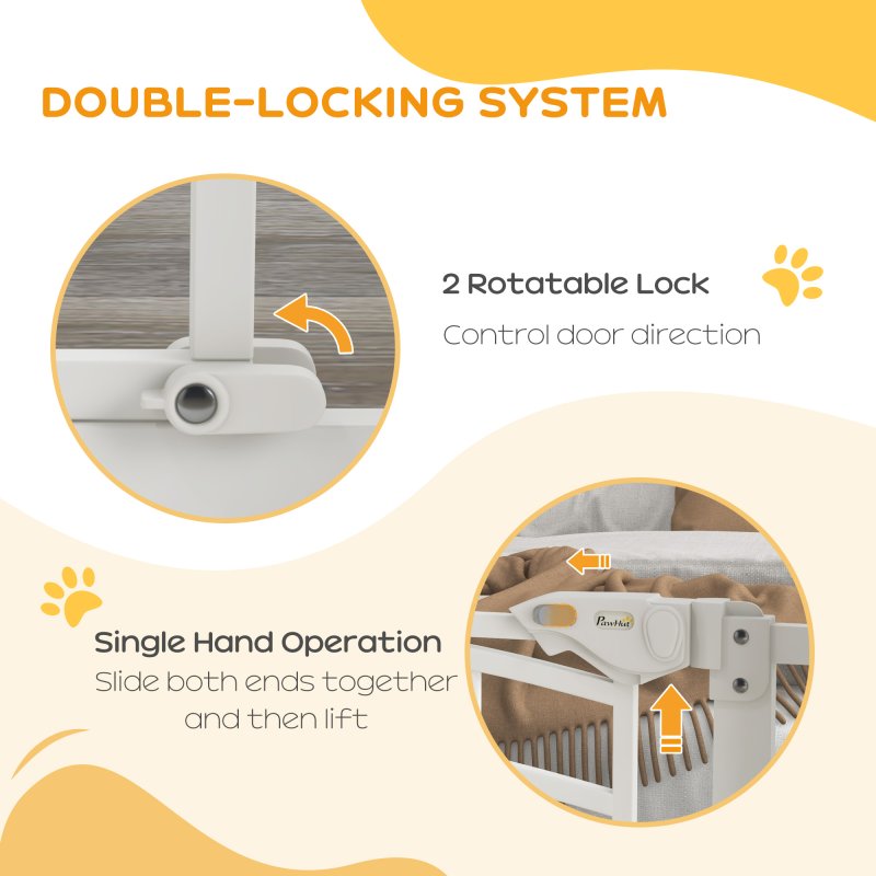 PawHut Dog Stair Gate, Pressure Fit Dog Safety Gate with Automatic Closing System, Double Locking, for Stairs, Doors, Hallways, House, 74-80cm Width, White