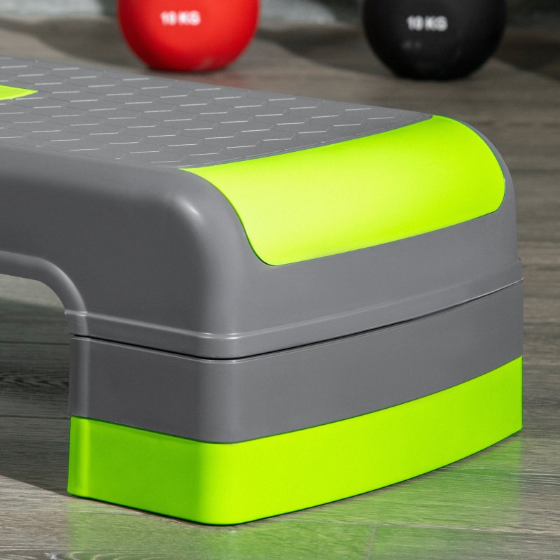 HOMCOM Aerobic Step, 10cm, 15cm & 20cm Height Adjustable Exercise Stepper for Exercise Workout, Nonslip Step Board Great for Home & Office, Grey and Green