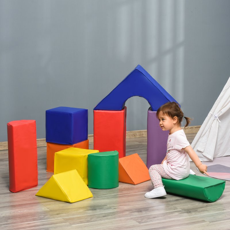 HOMCOM 11-Piece Soft Play Equipment for Toddlers, Soft Play Set Kids, Foam Blocks, Toys for Climb and Crawl, Indoor Activity Play Set Playground, for 1-3 Years, Multicoloured