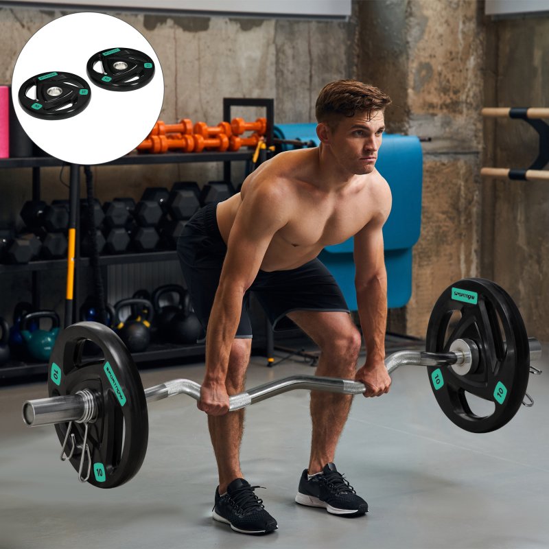 SPORTNOW 2 x 10kg Olympic Weight Plates, Tri-Grip Rubber Coated Barbell Weights Set w/ 2" 5cm Holes, for Home, Gym, Lifting and Strength Training