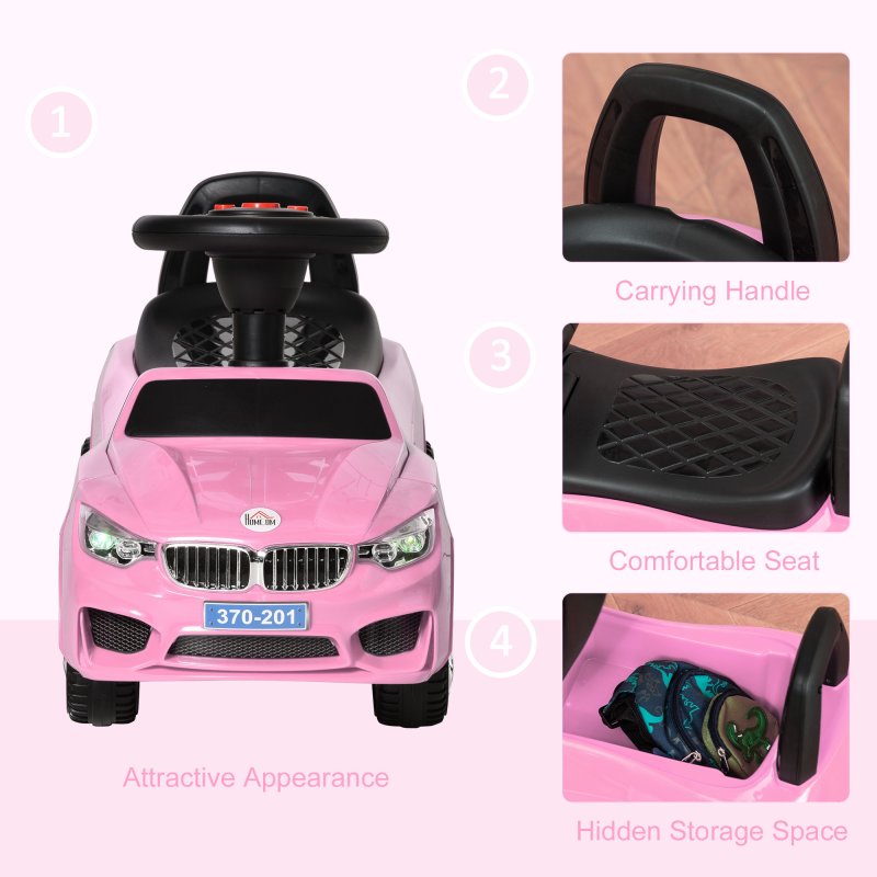 HOMCOM Ride on Car Baby Toddler Walker Foot to Floor Sliding Car Slider w/ Horn Music Working Lights Storage for 1.5 - 3 Years Old Pink