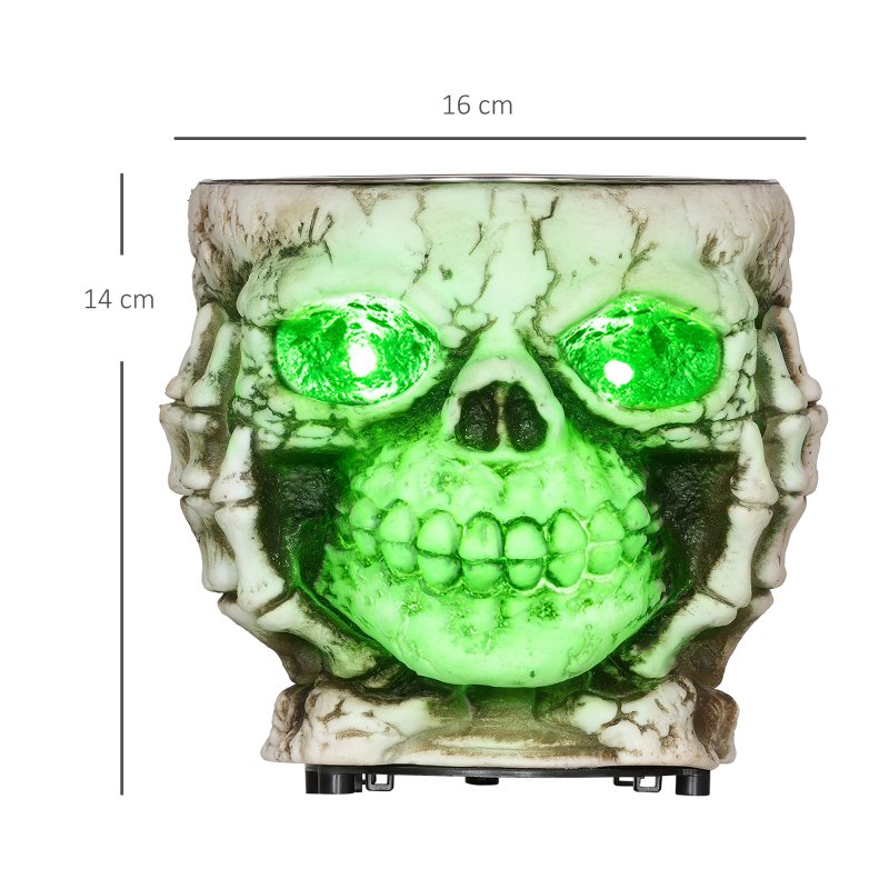 HOMCOM 14cm 5.5" Skeleton Candy Bowl Outdoor Halloween Decoration, Halloween Prop with Sound Activated, Light Up Eyes, Sound Effects for Haunted House