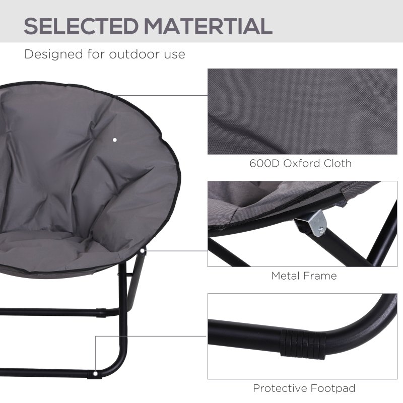 Outsunny Camping Moon Chair, Portable Folding Camping Chair for Adults with Wide Padded Oxford Seat for Outdoor Camp, Travel, Fishing, Beach, Grey