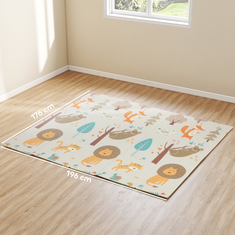 AIYAPLAY Baby Play Mat Double Sided, Foldable & Reversible Activity Playmat, Waterproof Kids Foam Crawling Mat for Outdoor Indoor Playtime Picnics, 196 x 176 x 1.5cm, Animal Theme