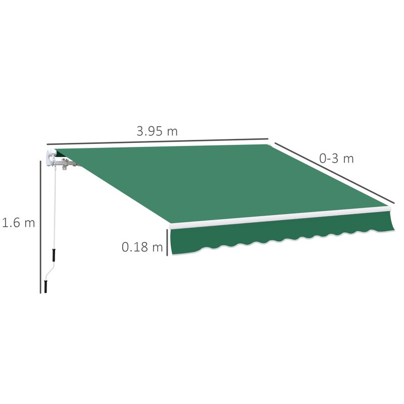 Outsunny 4 x 3(m) Garden Patio Manual Awning Canopy Aluminium Sun Shade Shelter Retractable for Backyard