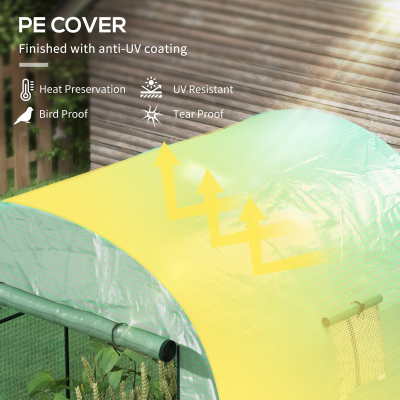 Outsunny 1.8 x 1.8 x 2m Polytunnel Greenhouse with Doors and Mesh Windows, Walk-in Grow House Tent with UV-resistant PE Cover and Steel Frame, Green