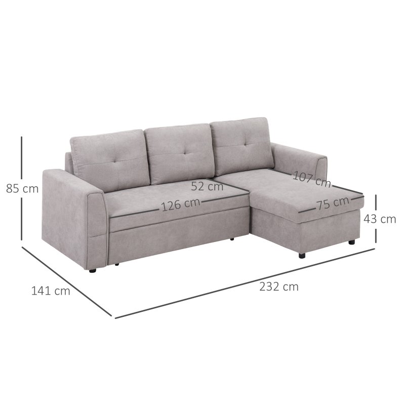 HOMCOM 3 Seater Sofa Bed, L Shaped Pull Out Sofa Bed with Storage, Convertible Click Clack Settee Sectional Sleeper Futon for Living Room, Office