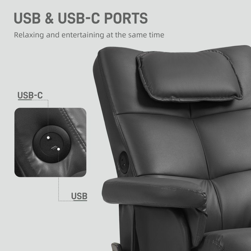 HOMCOM Massage Recliner Chair with Footstool, Upholstered Armchair with Adjustable Backrest, Remote Control, Hidden Storage and Charger for Living Room, Bedroom, Black