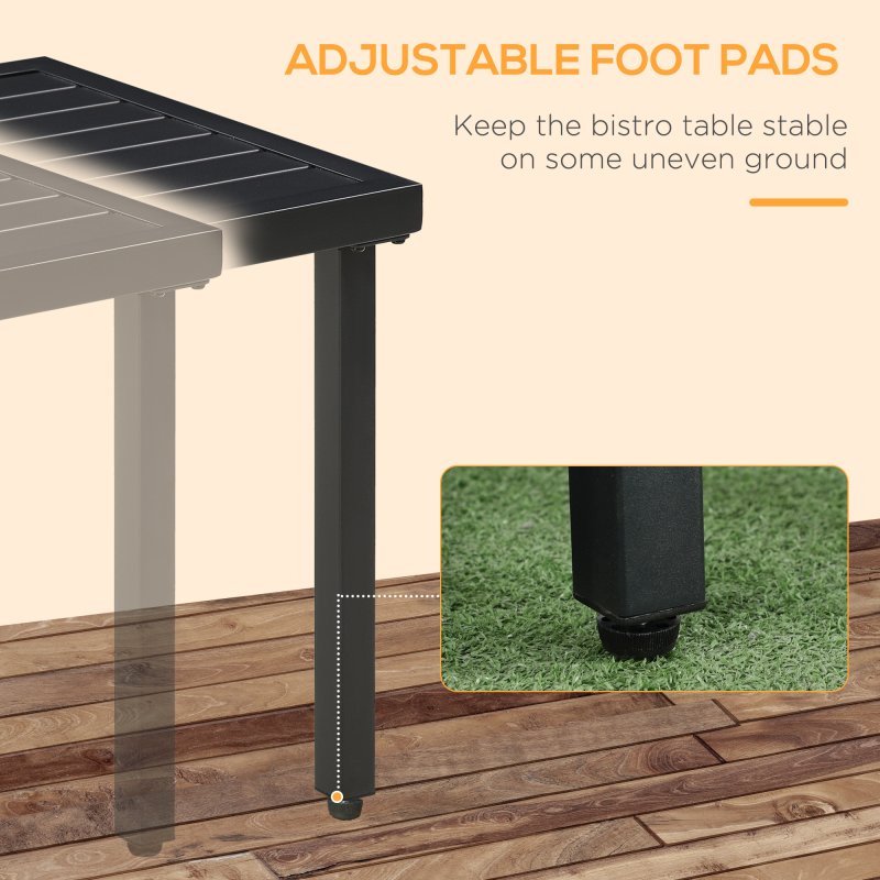 Outsunny Garden Side Table, 51x51cm Square Patio Coffee Table with Umbrella Hole, End Table with Steel Frame for Balcony, Black