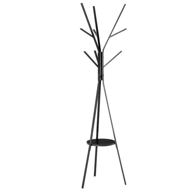 HOMCOM Freestanding Metal Coat Rack Stand 9 Hooks Clothes Tree with 1 Shelf Hat Display Hall Tree Hanger Bag Umbrella Hanging Organiser 
