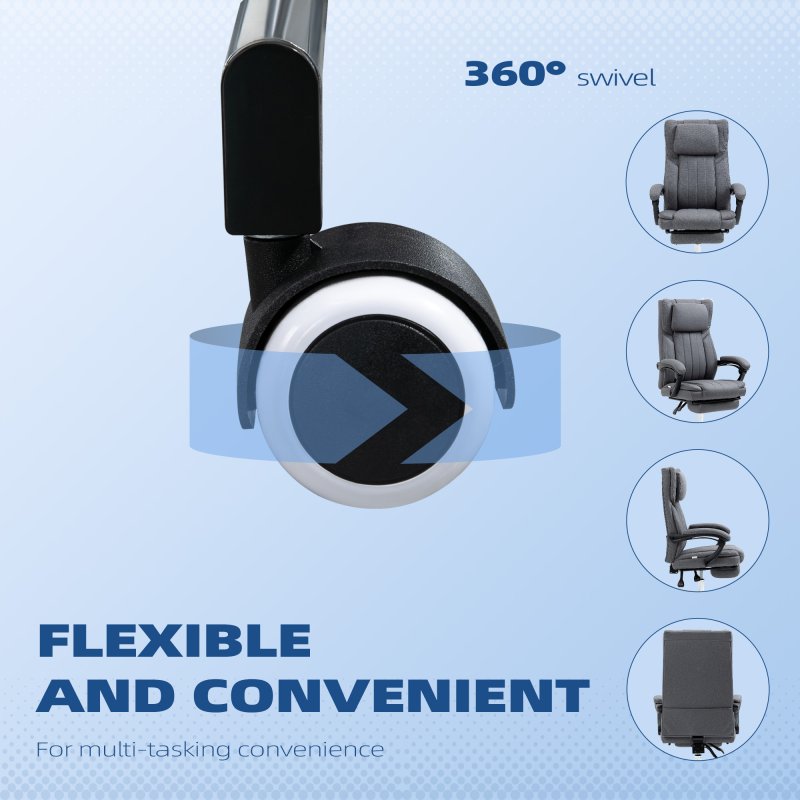 HOMCOM Executive Office Chair, High Back Computer Desk Chair with Adjustable Headrest, Footrest, Reclining Office Chair, Dark Grey