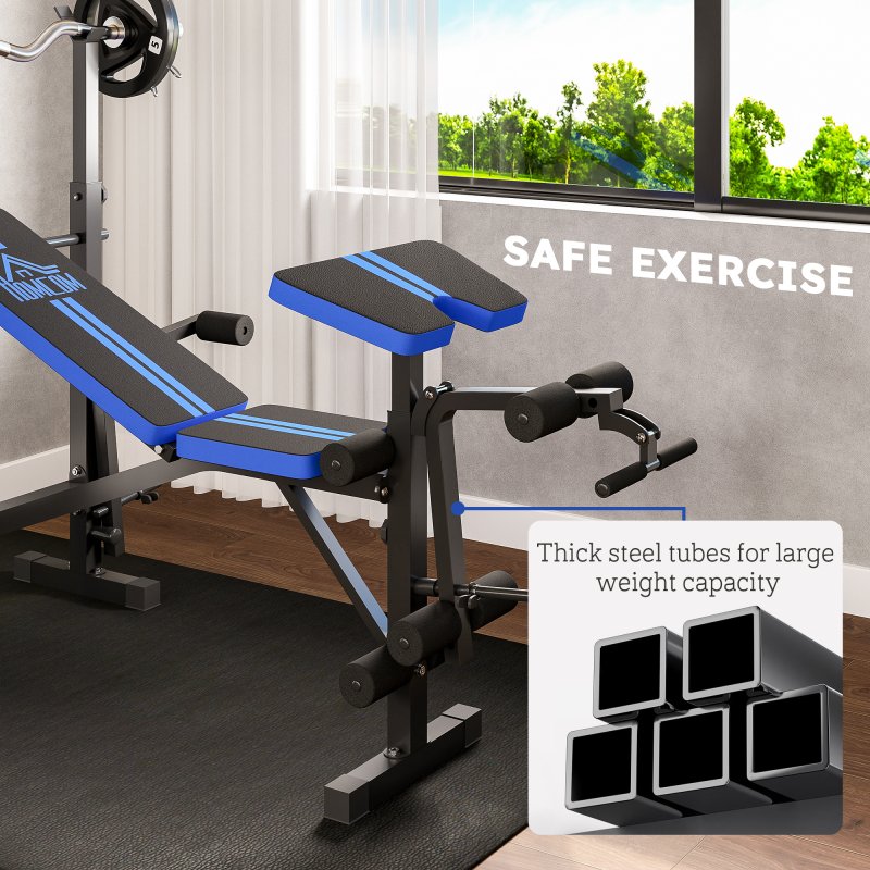 HOMCOM Adjustable Weight Bench with Leg Developer Barbell Rack for Weight Lifting and Strength Training Multifunctional Workout Station for Home Gym Fitness, Blue