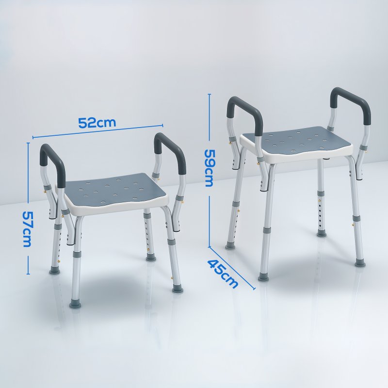 HOMCOM Portable Shower Stool, Non-Slip Shower Chair with Adjustable Height and EVA Cushion, Rust-Free Aluminium Bath Chair for Elderly, Disabled, Light Blue
