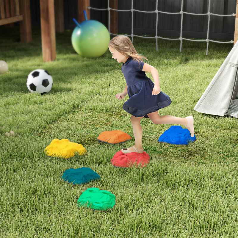 AIYAPLAY Balance Stepping Stones for Kids, 6-Piece River Stones with Non-slip Bottom, Indoor Outdoor Sensory Obstacle Course for Ages 3-8 Years, Multicoloured