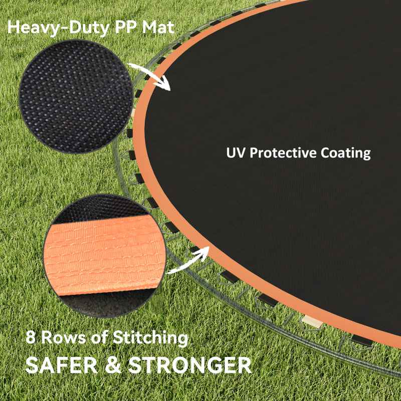 SPORTNOW Trampoline Replacement Mat with Eight Rows of Stitching, Spring Pull Tool, 42 V-Hooks, for 8ft Trampoline, Using 14cm Springs, Trampoline Jumping Mat, Orange