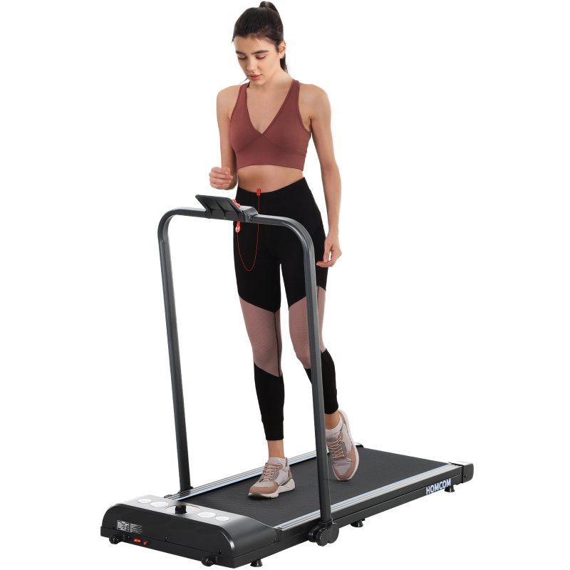 HOMCOM 1.5HP Foldable Walking Treadmill, 1-8km/h Aerobic Exercise Machine with LED Display and Wheels, for Home Office Training Room, Blue