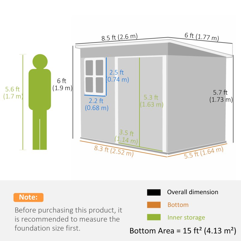 Outsunny 8.5 x 6ft Storage Shed Galvanised Steel Garden Shed, Metal Shed with Foundation Kit, Window, Lockable Wide Doors and Air Vents for Outdoor Patio, Green