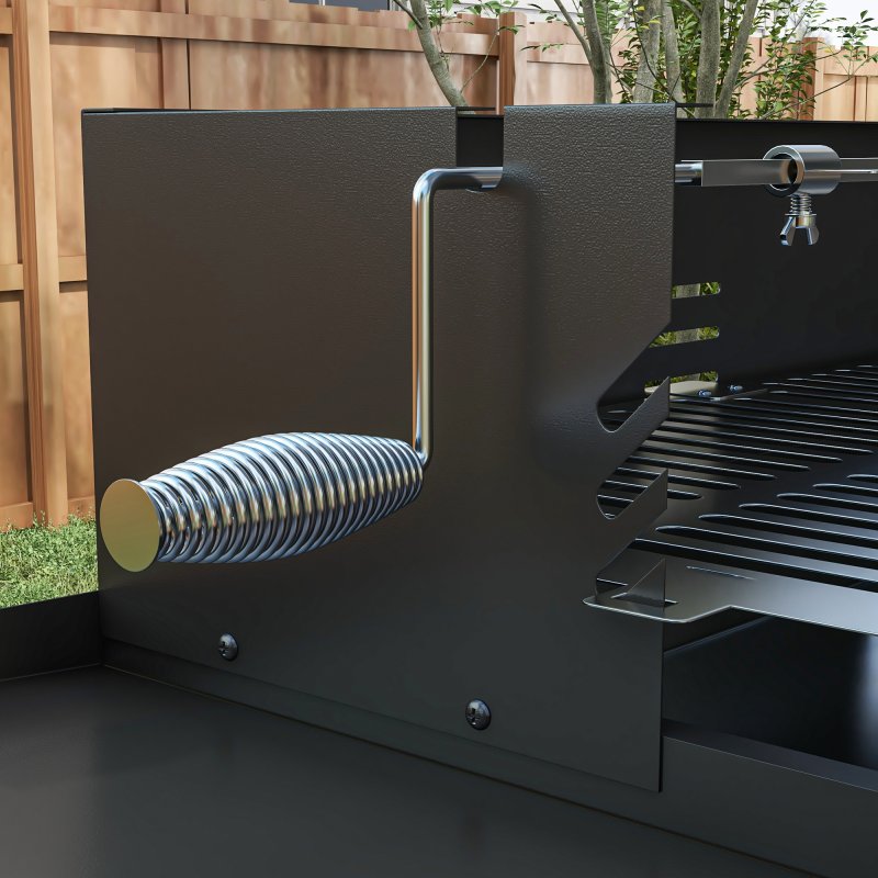 Outsunny BBQ Rotisserie Grill Roaster Charcoal Spit Roasting Machine for Chicken Turkey with 3-Level Grill Grate and Foldable Side Shelves, Stainless Steel