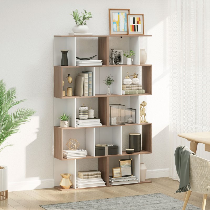 HOMCOM Bookcase, S-Shaped Wooden Bookshelf, 5/6 Tiers Freestanding Storage Shelf, Home Office Decorative Display Stand Rack, 24D x 60W x 184.5H