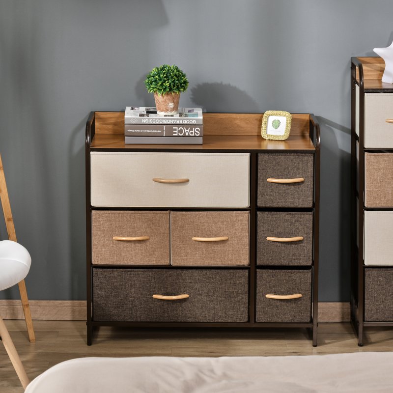 HOMCOM Chest of Drawers with 7 Foldable Drawers, 3-Tier Fabric Bedroom Dresser, Clothes Storage Unit for Bedroom, Living Room