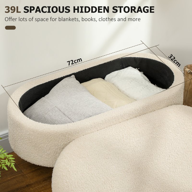 HOMCOM Ottoman Storage Bench, Padded Bedroom Bench with Storage and Lid, Foot Stool for Hallway, Living Room, Cream White