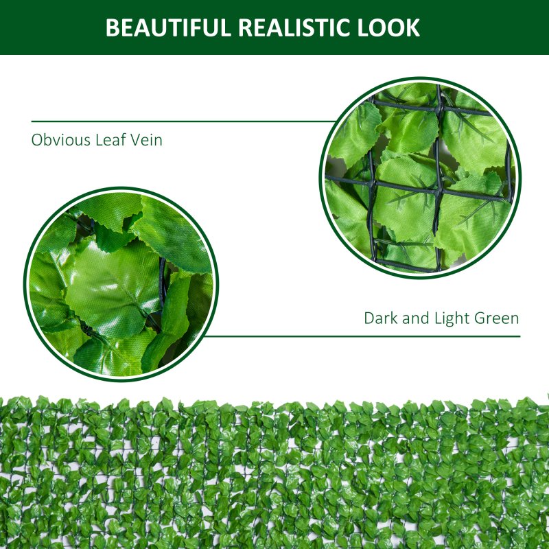 Outsunny 3 X 1m Artificial Plant Wall Panels, Artificial Wall Foliage with Ivy Leaves, Privacy Screen Greenery Grass Wall For Garden Balcony
