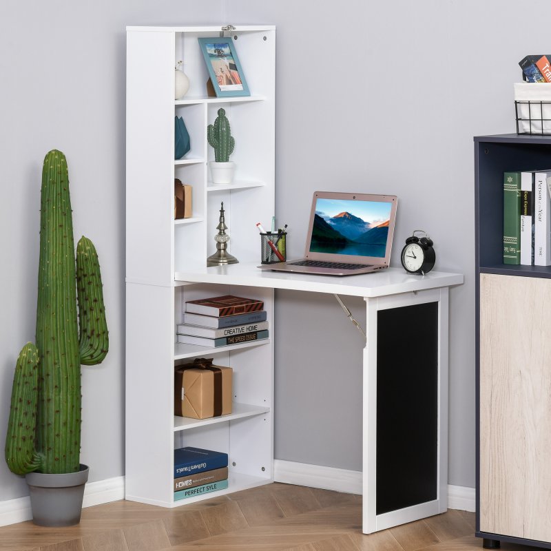 HOMCOM Wall Mounted Computer Desk, Folding Study Table with Board and Bookshelf, Multifunctional Floating Writing Desk for Home Office