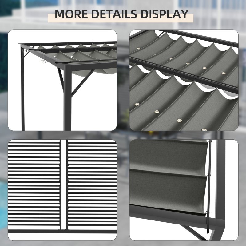 Outsunny 2.8 x 3(m) Metal Outdoor Pergola with Retractable Roof, Outdoor Gazebo Canopy Shelter with Grommet Holes for Garden, Patio, Lawn, Grey