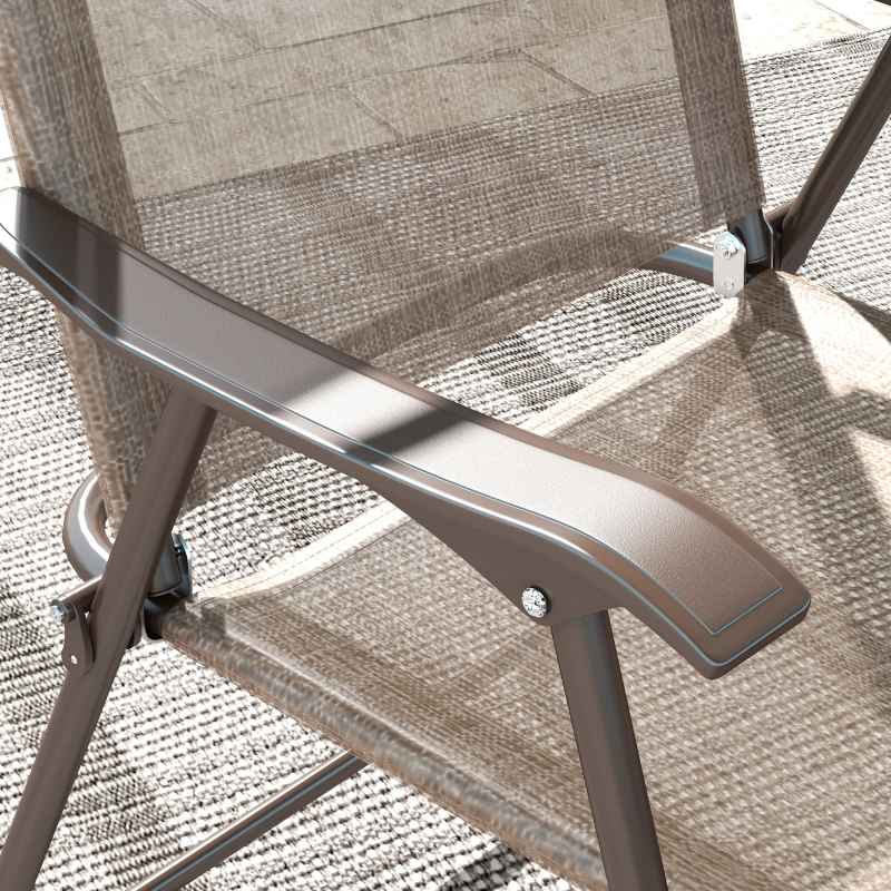 Outsunny Folding Chairs Set of 2, Garden Chair with Armrest, Breathable Mesh Fabric Seat, Camping Sports Chairs for Adults, Mixed Brown
