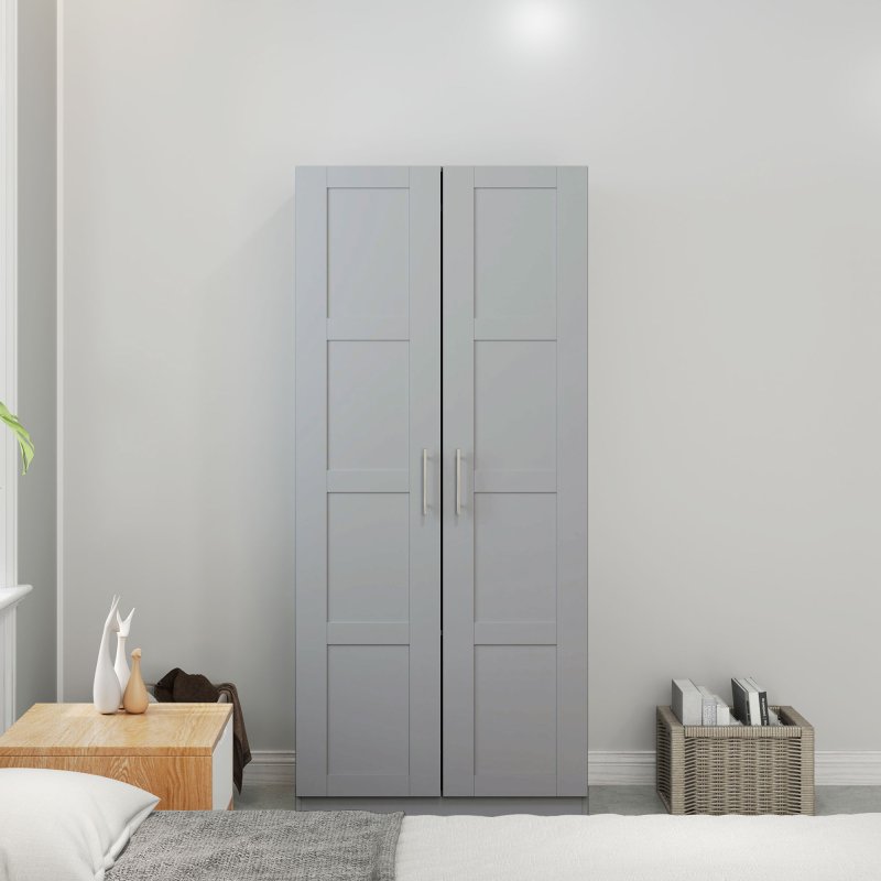 HOMCOM 2 Door Wardrobe for Bedroom, Double Wardrobe with Shelves and Hanging Rail, Modern Bedroom Furniture, Grey
