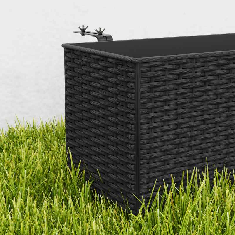 Outsunny Set of 2 Hanging Flower Boxes, 50 cm Long, Rattan Look Flower Pot with Drainage Holes and Hooks, Railing Box for Fence Balcony Garden